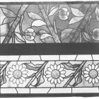 Üvegnegatív - üvegfestmény, stilizált virágok két csíkban, Róth Miksa tulajdonában