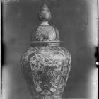 Üvegnegatív - díszedény, hindu,, színes mázzal