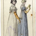 Divatkép - két nő, fehér illetve kék ruhában, melléklet, Costume Parisien
