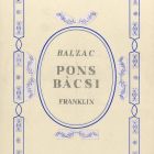 Terv - Honoré de Balzac: Pons bácsi című kötet címlapja