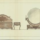 Bútorterv - női hálószoba ágya, éjjeli-és pipereszekrény tükörrel