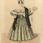 Divatkép - nő zöld-fehér csíkos ruhában,  melléklet, Wiener Zeitschrift für Kunst, Literatur, Theater und Mode