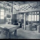 Műlap - szobabelső biliárdasztallal, vadásztrófeákkal, XX.sz. első évtizede