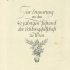 Alkalmi grafika - Emléklap: Zur Erinnerung an den 40-jaerigen Bestand des Exlibrisgesellschaft zu Wien