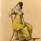 Divatkép - széken ülő sárga ruhás nő,  melléklet, Wiener Zeitschrift für Kunst, Literatur, Theater und Mode
