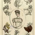 Divatkép - különböző kalapok, melléklet, Journal des Ladies et des Modes, Costume Parisien