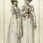 Divatkép - két nőalak fehér ruhában, melléklet, Costume Parisien