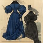 Divatkép - két nő, az egyiken kék,  a másikon fekete ruha,  melléklet, Wiener Zeitschrift für Kunst, Literatur, Theater und Mode