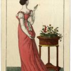 Divatkép - nő piros ruhában, melléklet, Costume Parisien