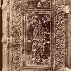 Fénykép - Evangeliumok es Epistolac című mű könyvtáblája, bőr, Kolozsvár, 1593, Brassói Evangélikus Középiskola