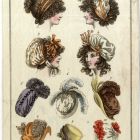 Divatkép - kalapok, főkötők, fejdíszek, melléklet, Journal des Ladies et des Modes, Costume Parisien