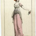 Divatkép - nő fehér tunikában és rózsaszín ruhában,  melléklet , Costume Parisien