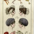 Divatkép - hajviseletek, fejdíszek, kalapok, főkötők,melléklet, Costume Parisien