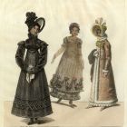 Divatkép - három ülönböző női ruha, melléklet, Wiener-Moden-Zeitung und Zeitschrift für Kunst schöne Literatur und Theater