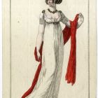 Műlap - nő fehér ruhában, hosszú piros sállal,  melléklet , Costume Parisien