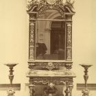 Műtárgyfotó - gyöngyház-és teknőcberakással díszített asztal, tükör és gyertyatartók az 1876. évi Műipari Kiállításon Coburg Fülöp herceg gyűjteményből