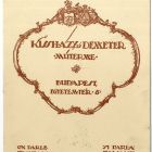 Céghirdető kártya - Kissházy és Demeter műterme