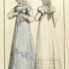 Divatkép - nők, kalapban, kontyviselet, melléklet, Journal des Ladies et des Modes, Costume Parisien
