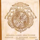 Fénykép - ex libris  ”Gregorius Lamberk Abbas Lucensis / Visitator et Hungariae Vicarius / Generalis ”