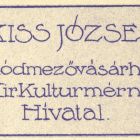 Névjegykártya - Kiss József Hódmezővásárhely