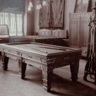 Kiállításfotó - biliárdasztal az 1901-es szegedi Iparművészeti Kiállításon, kivitel Lefkovits G. és Tsa