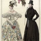 Divatkép - nő és férfi viselet,  melléklet, Journal des Ladies et des Modes, Costume Parisien