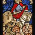 Üvegablak - Szent Márton és a koldus jelenetével és Hunyadi-címerrel