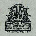 Névjegykártya - Várkonyi Károly grafikus Debrecen Sas u. 4.