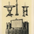 Mintalap - tálalószekrény (pohárszék), asztalka és szoborállvány terve