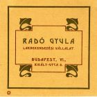 Műlap - Radó Gyula lakberendezési vállalata számára céghirdető kártya terv