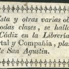 Ex libris - A cadízi Szent Ágoston téri Libreria de Hortal y Compania .