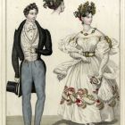 Divatkép - nő és férfi viselet, melléklet, Journal des Ladies et des Modes, Costume Parisien