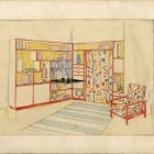 Bútorterv - szekrénysor és karosszék látszati rajza