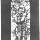 Üvegnegatív - ablakfestmény, faun szobra szőlőágak között, Róth Miksa tulajdonában