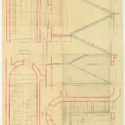 Tervrajz - az Iparművészeti Múzeum hátsó udvari keresztszárnyának melléklépcső alaprajzai és metszete