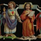 Papírmunka - négy gyermek Jézus keresztény szimbólumokkal