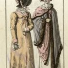 Divatkép - nők köpenyben, illetve pelerinben, melléklet, Journal des Ladies et des Modes, Costume Parisien