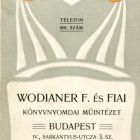 Műlap - Wodianer Fülöp és Fiai könyvnyomdai műintézete számára céghirdető kártya