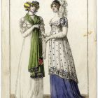 Divatkép - női viseletek, melléklet, Journal des Ladies et des Modes, Costume Parisien