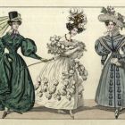 Divatkép - német és francia női viselet, melléklet, Journal des Ladies et des Modes, Costume Parisien