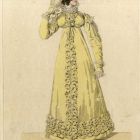 Divatkép - sárga ruhás nő tollas kalappal,melléklet, Wiener Zeitschrift für Kunst, Literatur, Theater und Mode