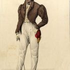 Divatkép - férfi barna rövid kabátban, fején cilinder, melléklet, Wiener Zeitschrift für Kunst, Literatur, Theater und Mode